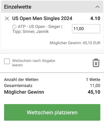 Interwetten Wettschein US Open